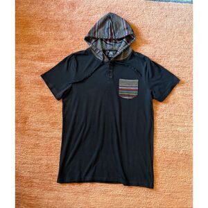 Beautiful Giant Black Hoodie T-Shirt Tribal Hood Pocket Tee Men Size M